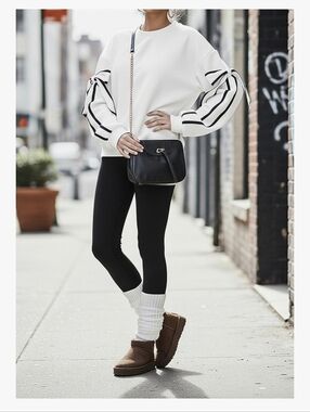 NEW White Sweatshirt with Black Stripe Tie  Detail